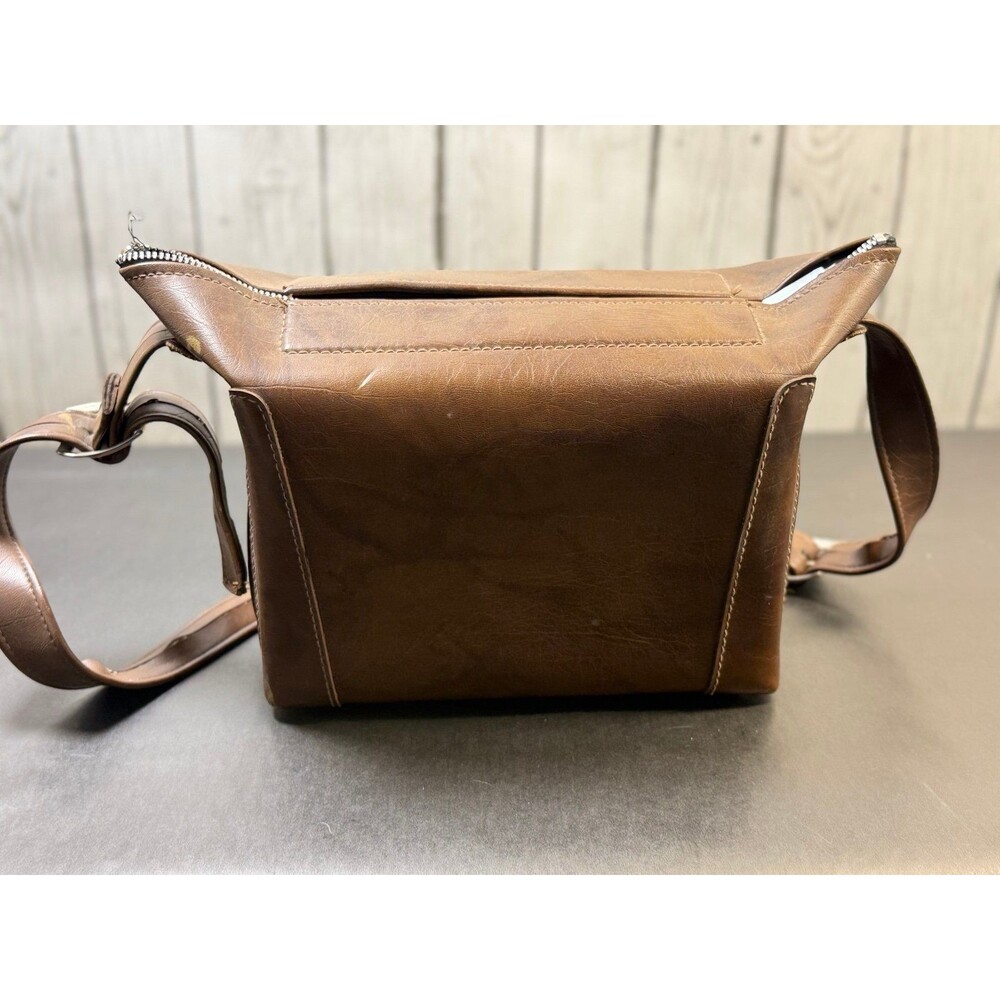 Vintage Brown Leather Camera Bag With Vintage Receipts